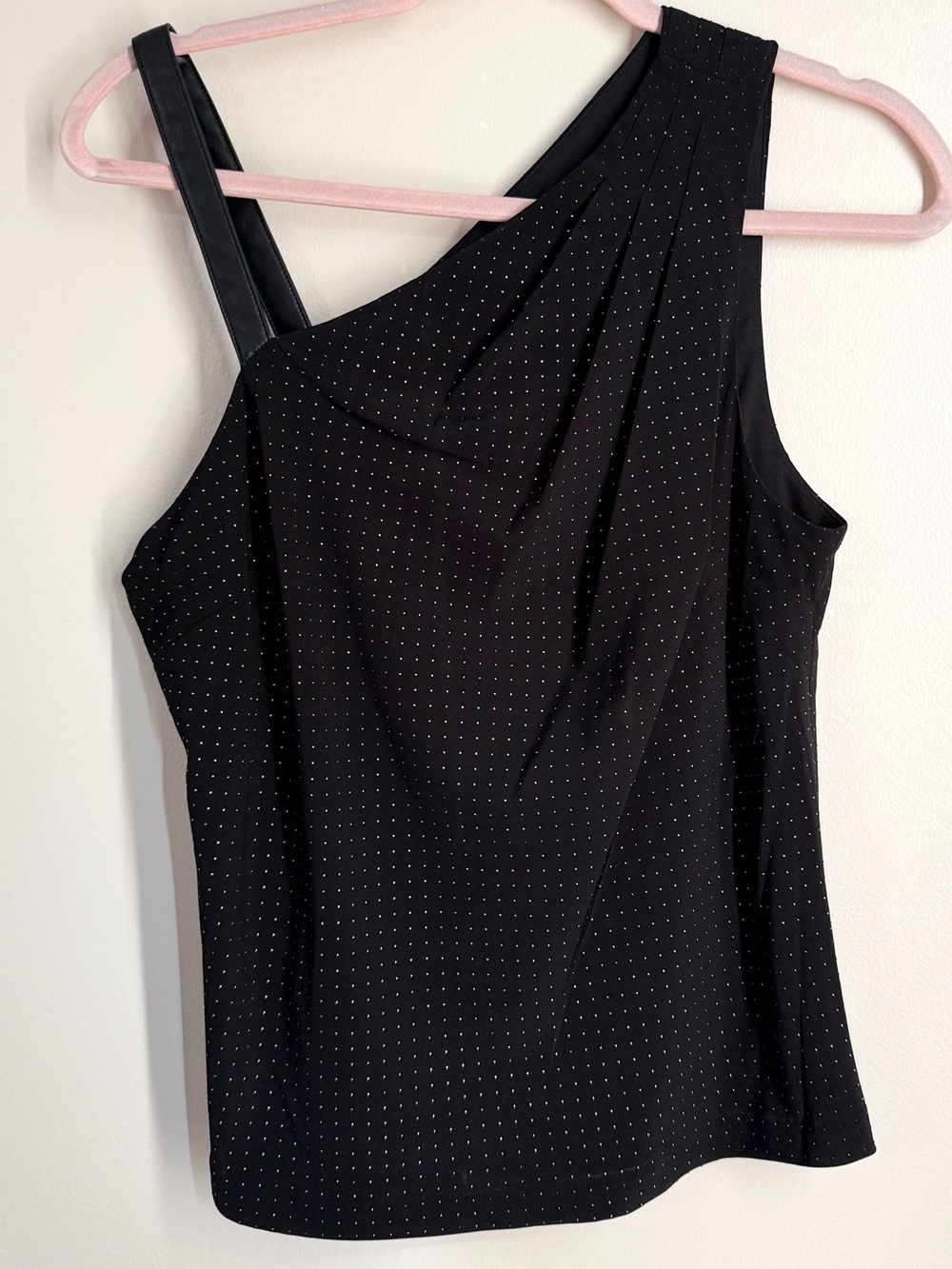 DKNY Black Studded Top with Faux Leather Contrast Size Small Clubwear Festival